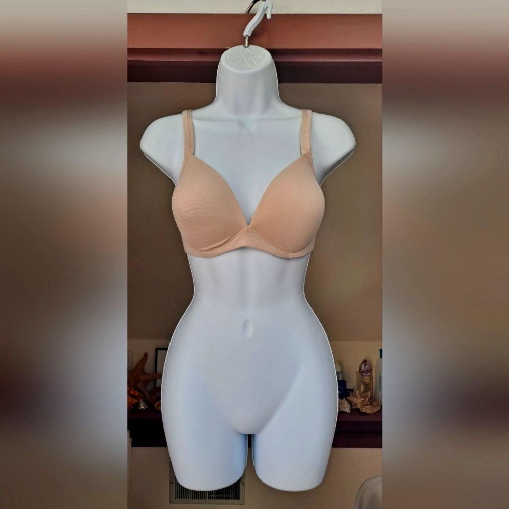 NWOT Warners Plunging Tan Underwire Bra RN 1031E Microfiber Push Up Bra 38B